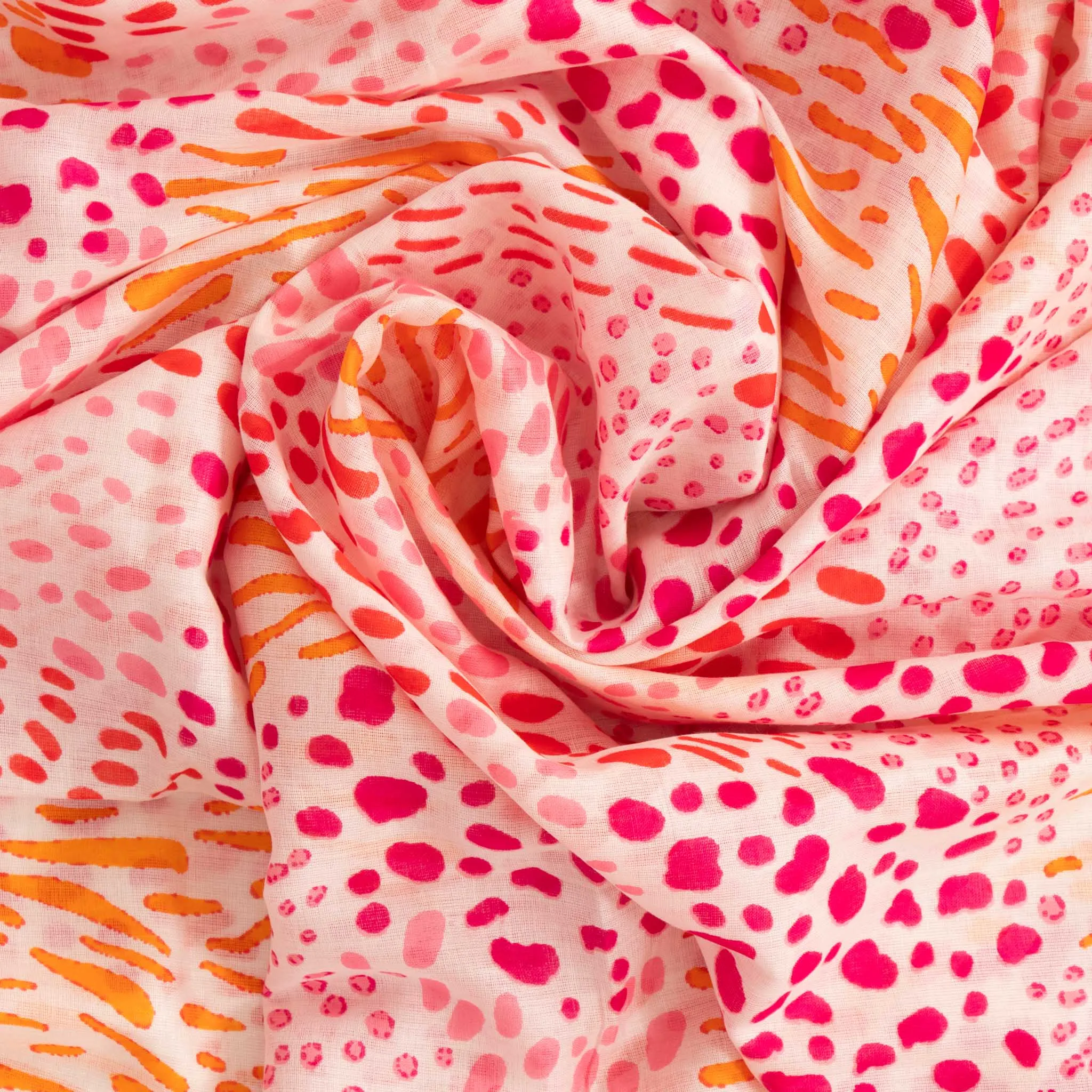 Leilani Lightweight Cotton Scarf - Pink, Spotted Abstract