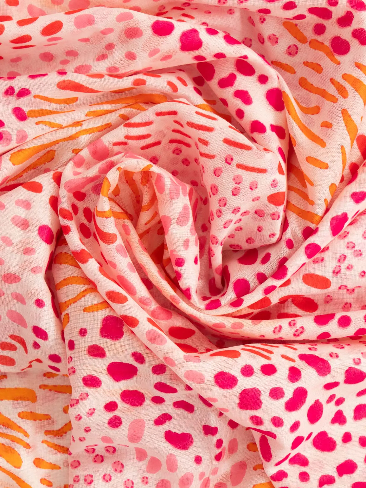 Leilani Lightweight Cotton Scarf - Pink, Spotted Abstract