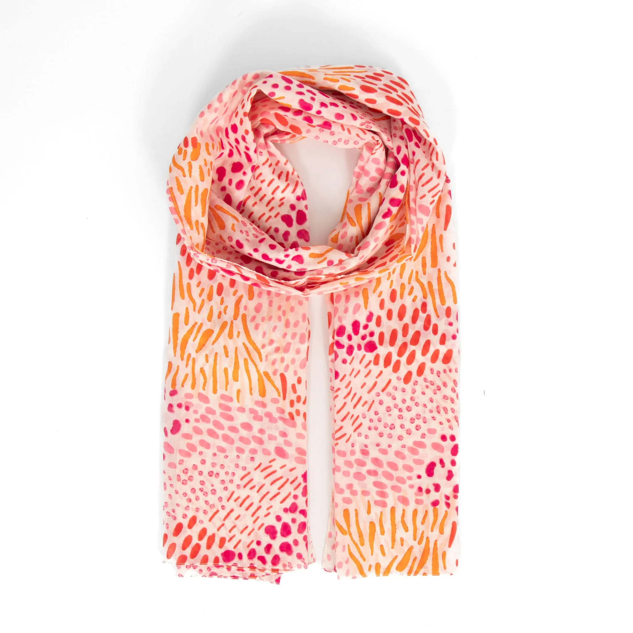 Leilani Lightweight Cotton Scarf - Pink, Spotted Abstract