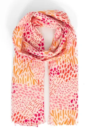 Leilani Lightweight Cotton Scarf - Pink, Spotted Abstract
