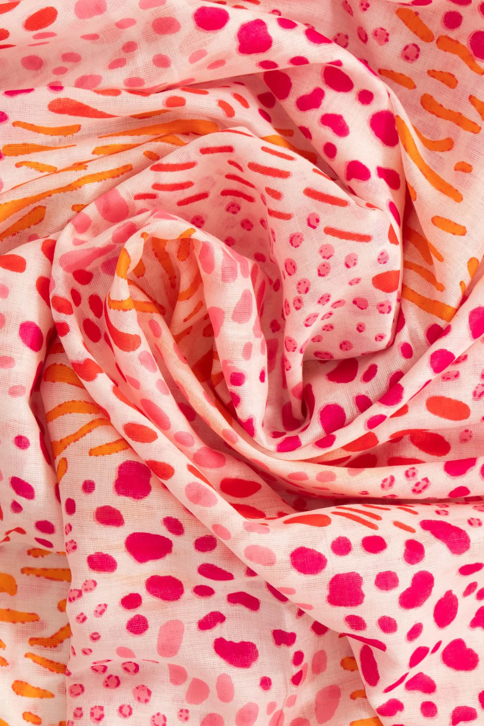 Leilani Lightweight Cotton Scarf - Pink, Spotted Abstract
