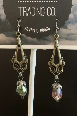 Lost And Found Bronze Dangle Earring With Smokey Topaz Crystal