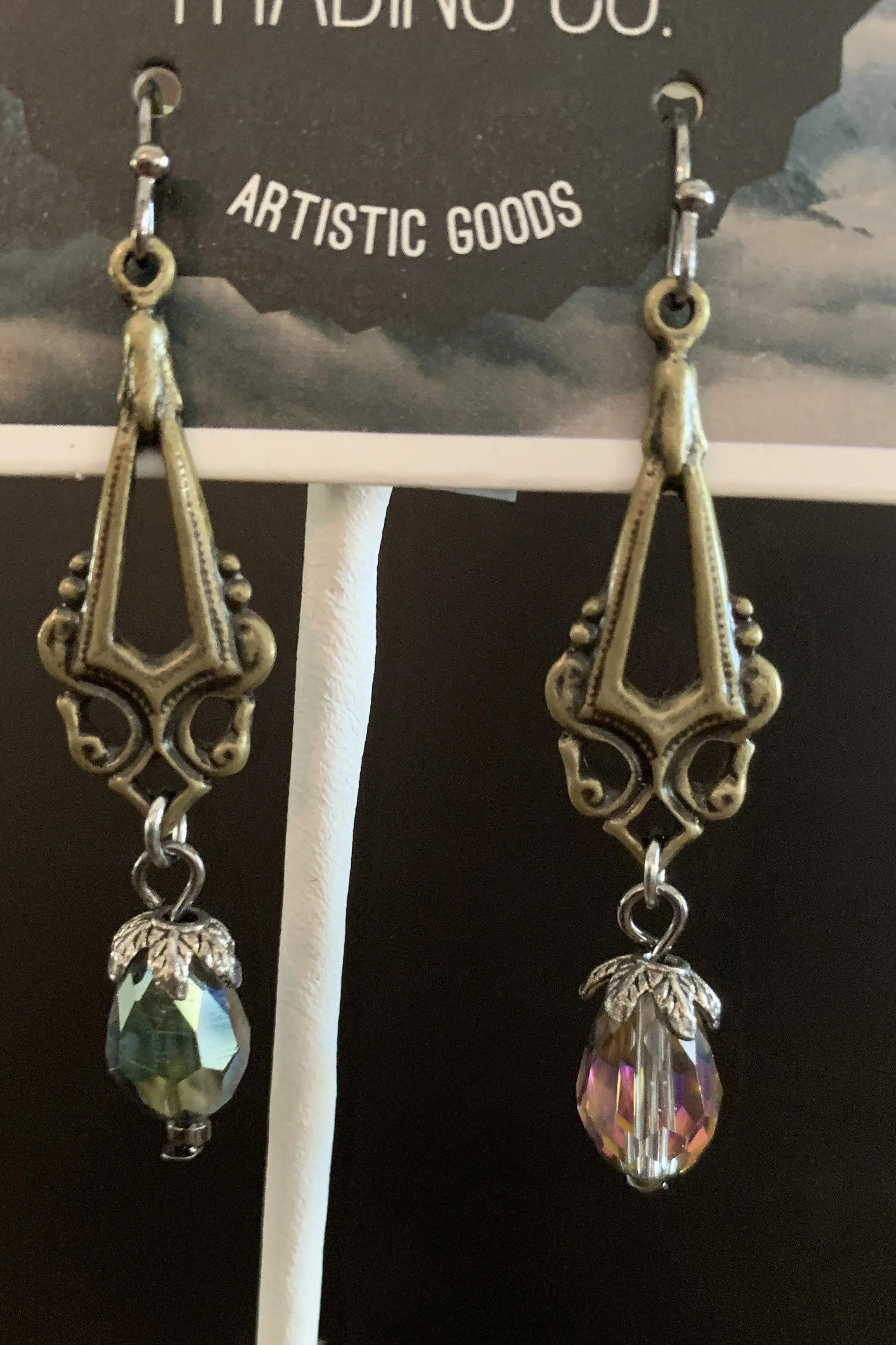 Lost And Found Bronze Dangle Earring With Smokey Topaz Crystal