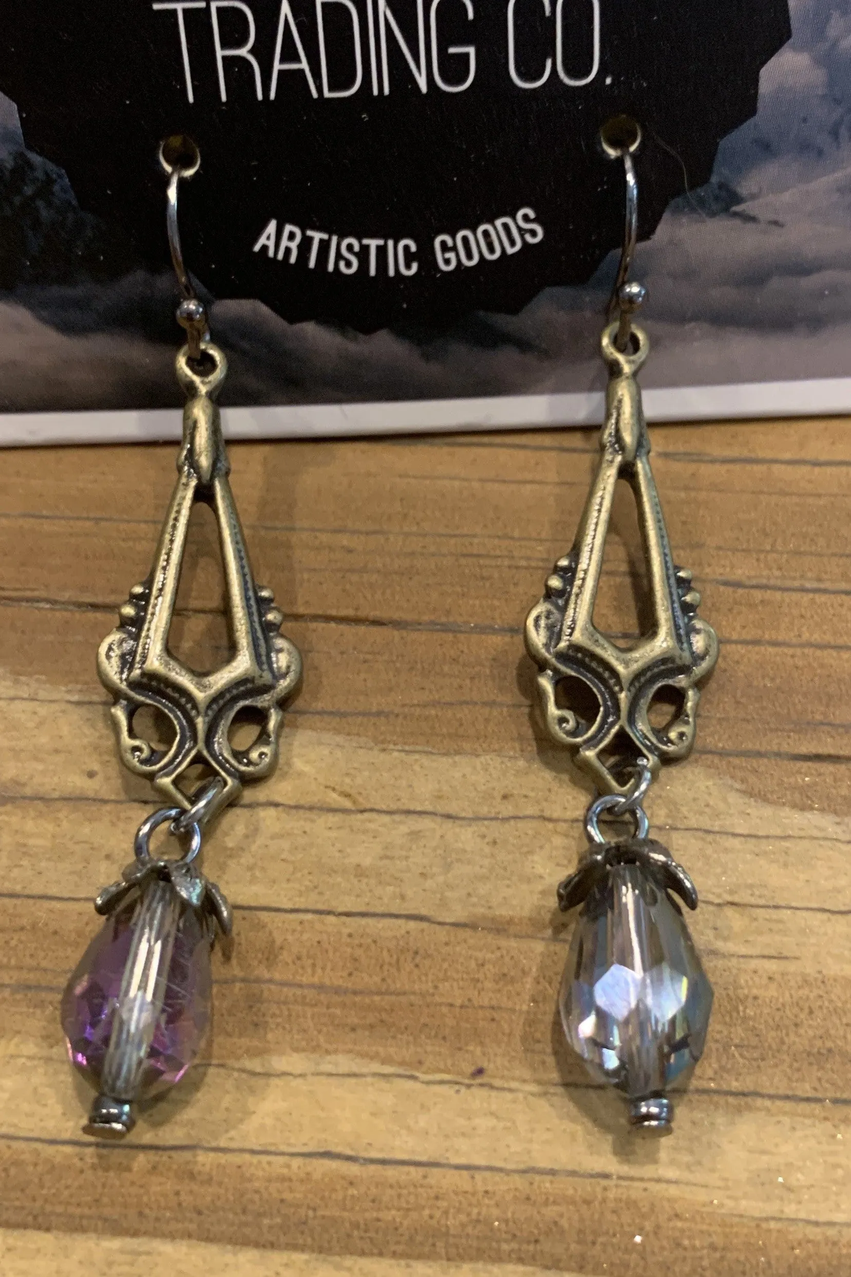 Lost And Found Bronze Dangle Earring With Smokey Topaz Crystal