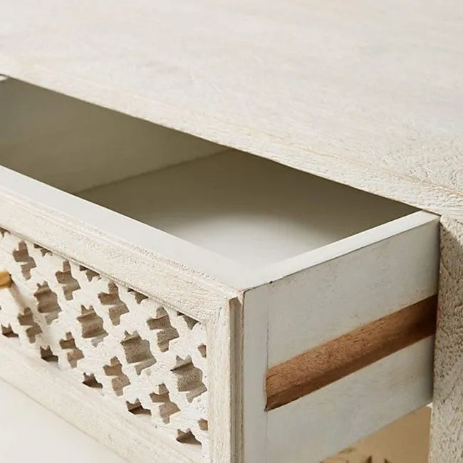 Maaya Bone Inlay Rectangular 2 Drawer Coffee Table White