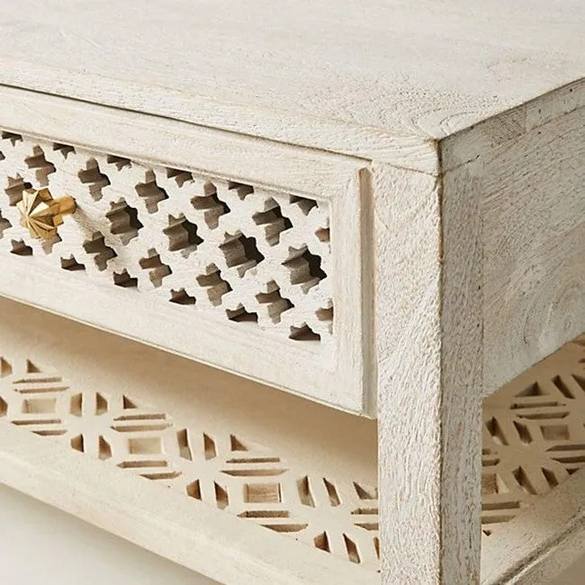 Maaya Bone Inlay Rectangular 2 Drawer Coffee Table White