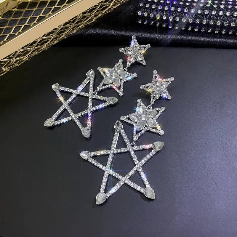 MAYTRENDS  -  Three Pentagram Crystal Drop Earrings for Women Bijoux Shiny Rhinestone Dangle Earrings Statement Jewelry Gifts