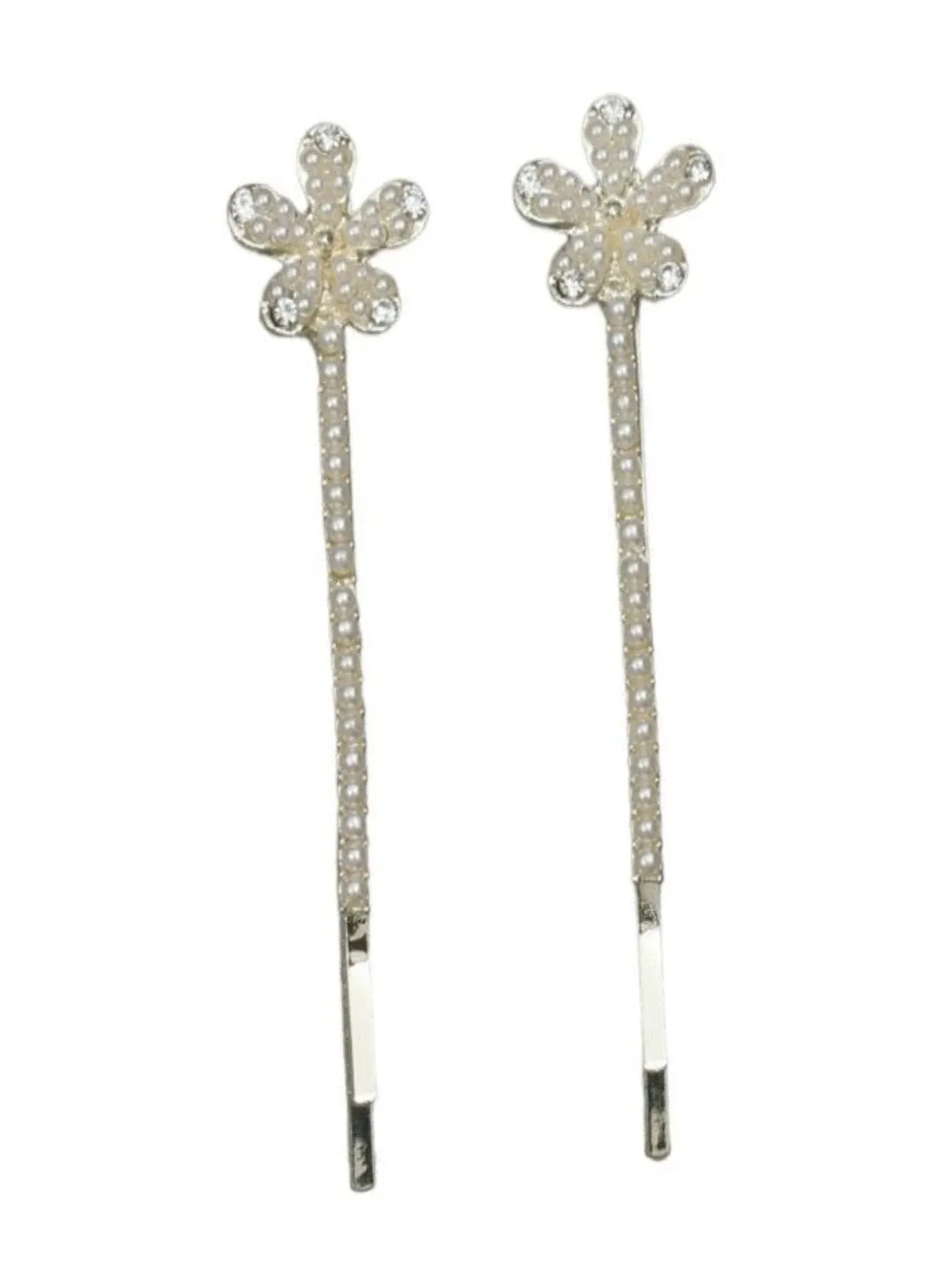 Metallic Hairband and Hair Clip with Pearl & Flower- Pack of 3, Golden and White