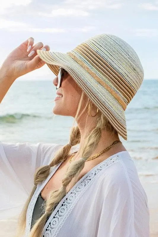 Multi-Stripe Bow Accent Bucket Sun Hat