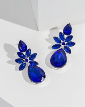 Navy Crystal Cluster Drop Earrings