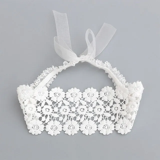New Hair Accessories Girls Turban Headwear Baby Headband Bow Pearl Lace Hair Band Headband White Solid Lovely Band