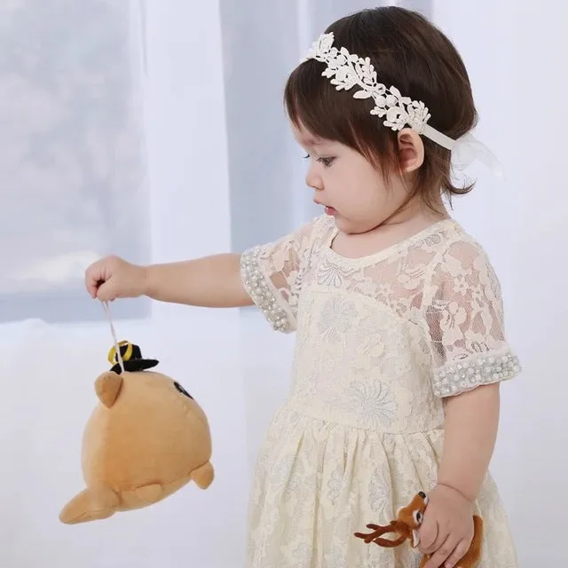 New Hair Accessories Girls Turban Headwear Baby Headband Bow Pearl Lace Hair Band Headband White Solid Lovely Band