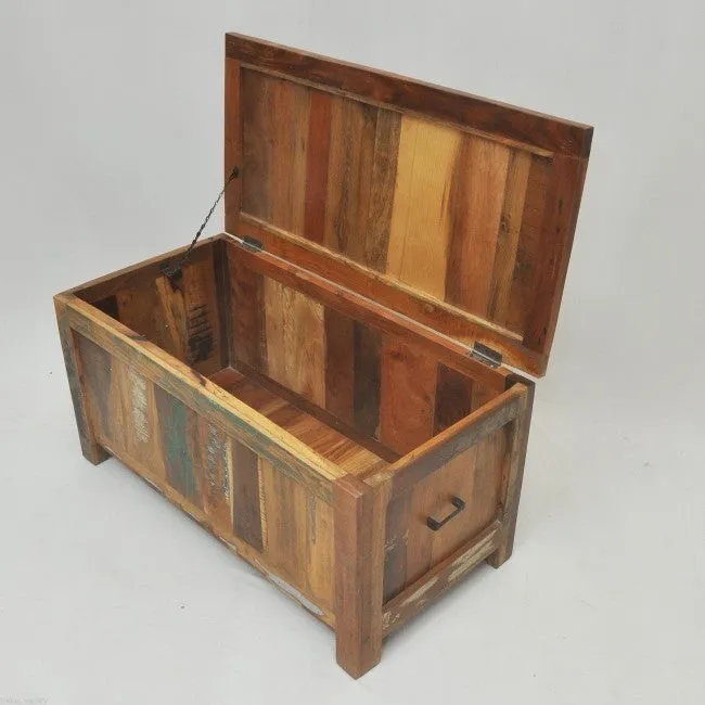 NIRVANA Reclaimed wood boat Timber Blanket Box Toy chest 90x45x45 cm