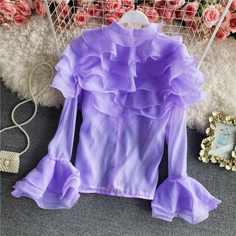 Omorfia pearla blouse with turn-down collar