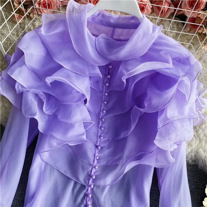 Omorfia pearla blouse with turn-down collar