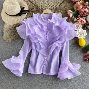 Omorfia pearla blouse with turn-down collar
