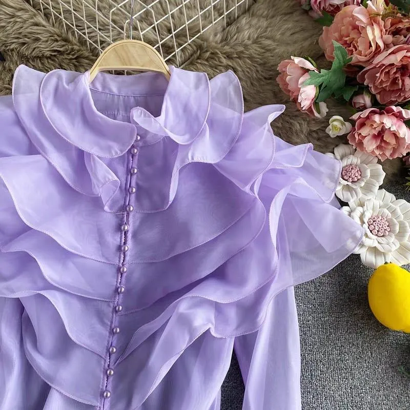 Omorfia pearla blouse with turn-down collar
