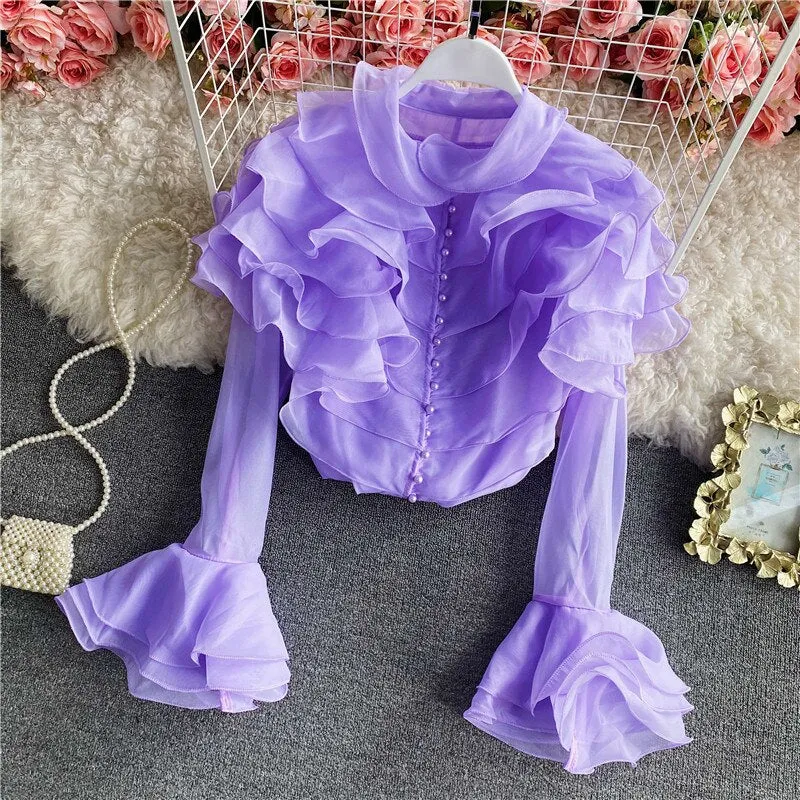 Omorfia pearla blouse with turn-down collar