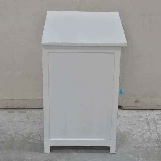PARIS Carved Pair of White & Blue Bedsides with Drawer C