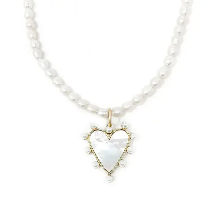Pearl Necklace With Mother of Pearl Heart