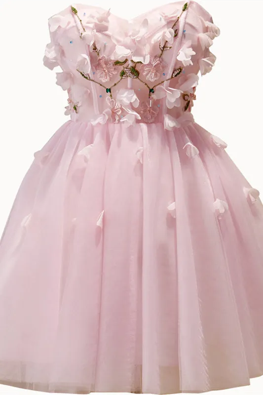 Pink Sweetheart Strapless 3D Appliques Homecoming Dress
