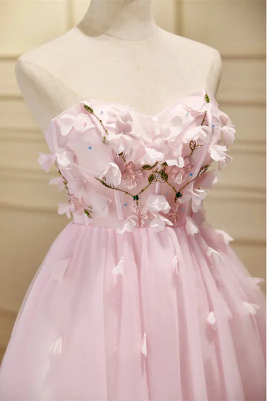 Pink Sweetheart Strapless 3D Appliques Homecoming Dress
