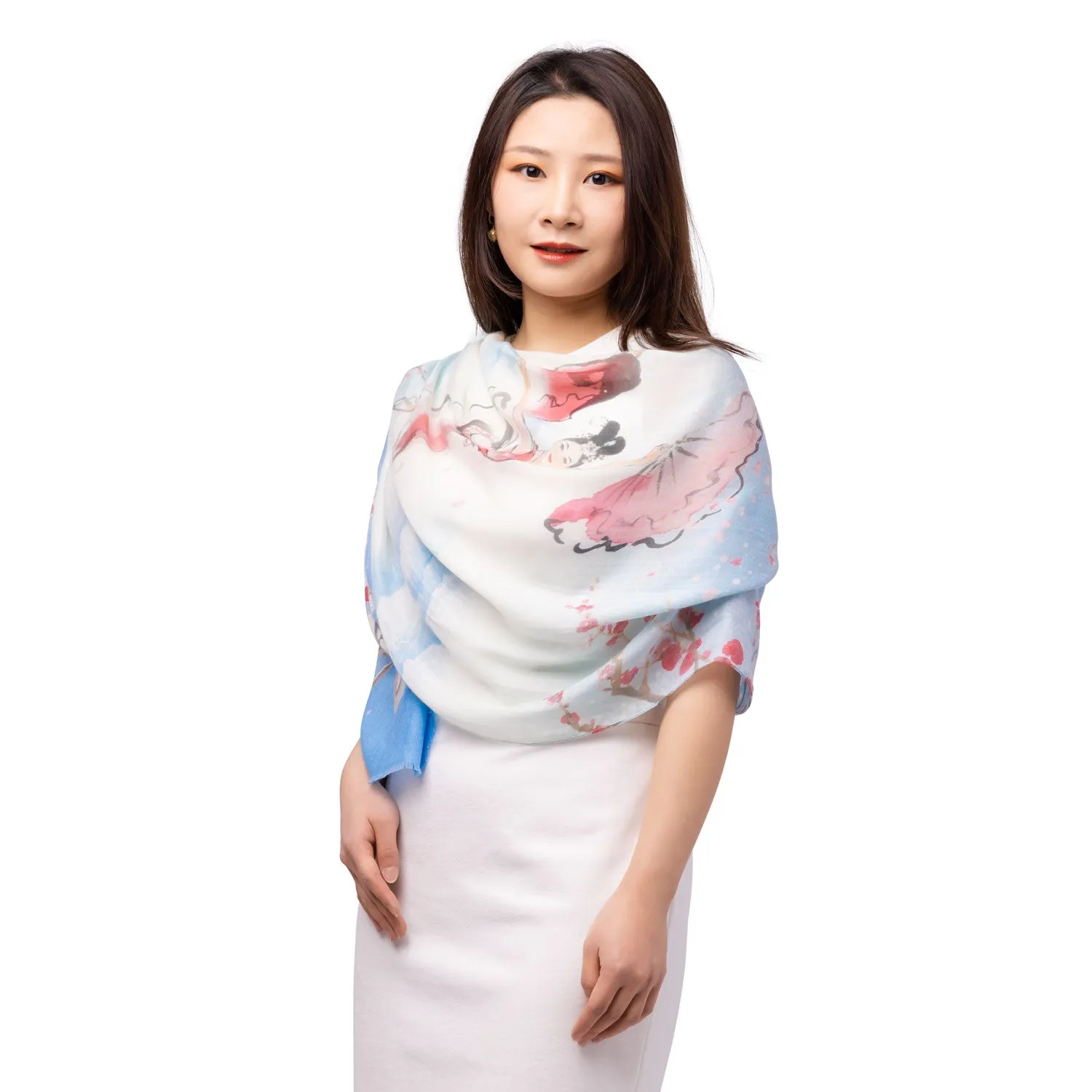 Plum Blossom Scarf - Light Blue