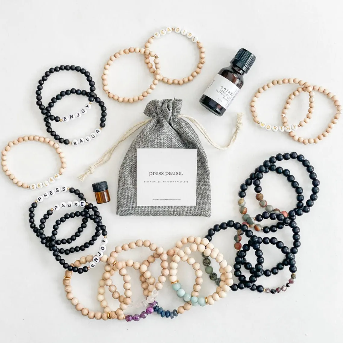 Press Pause "Titi" Natural Wood Aromatherapy Bracelets