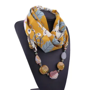 Printed Summer Chiffon Scarf With Beaded Diamond Pendant