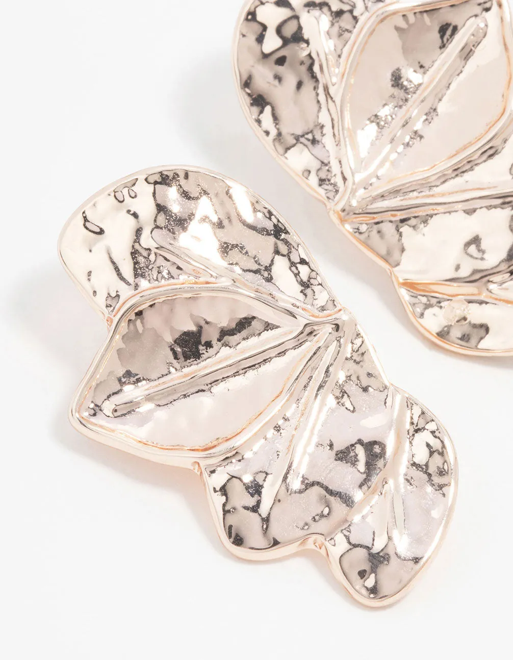 Rose Gold Half Layered Leaf Drop Earrings