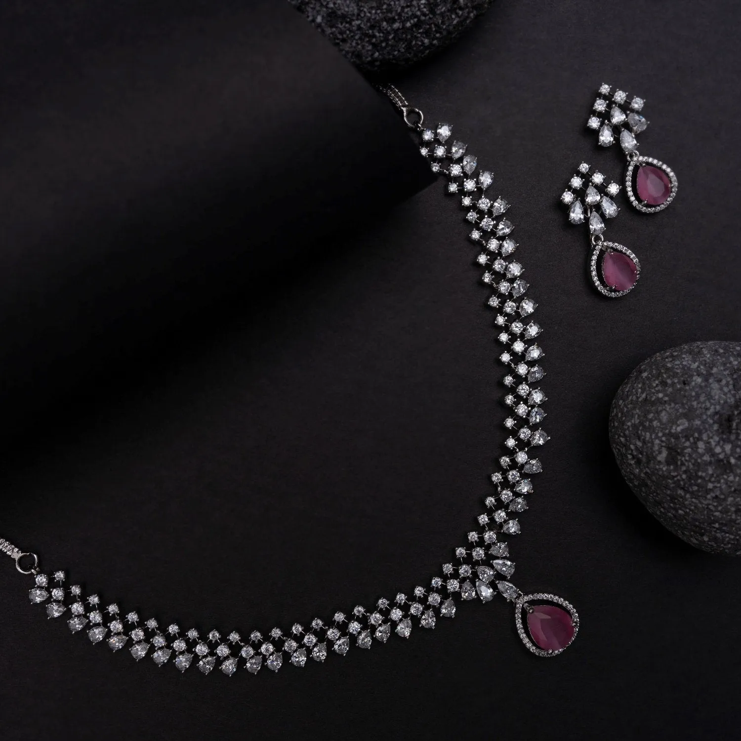 Rosemary CZ Pink Necklace Set