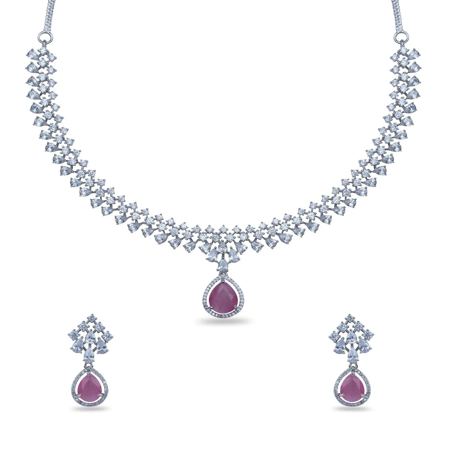 Rosemary CZ Pink Necklace Set