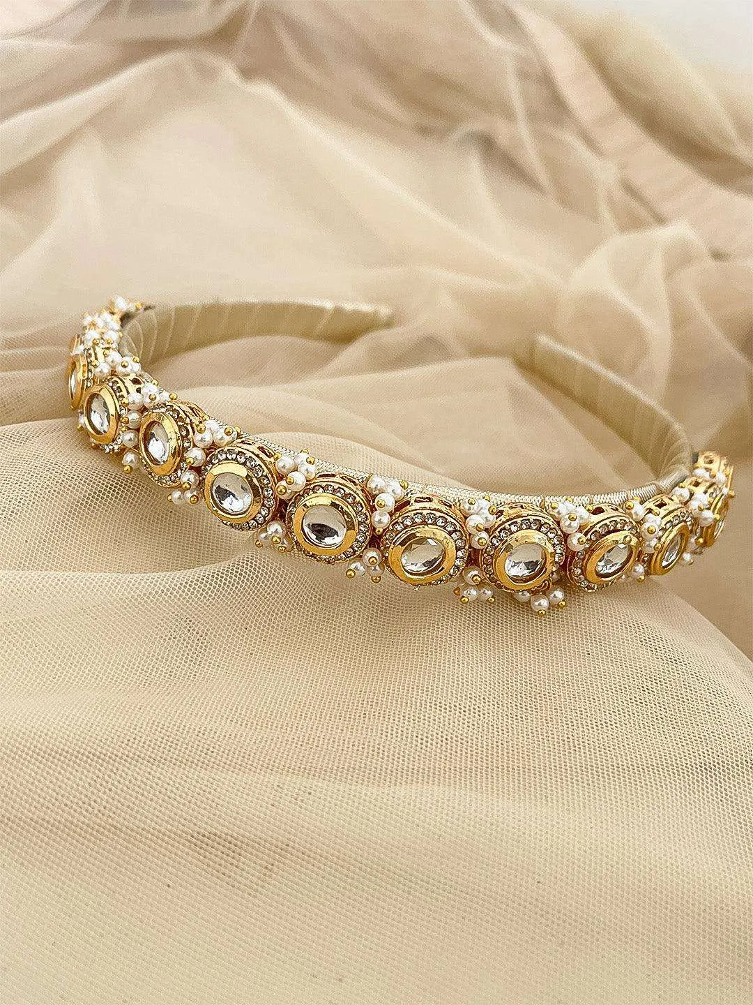 Round Kundan Beaded Hair Band