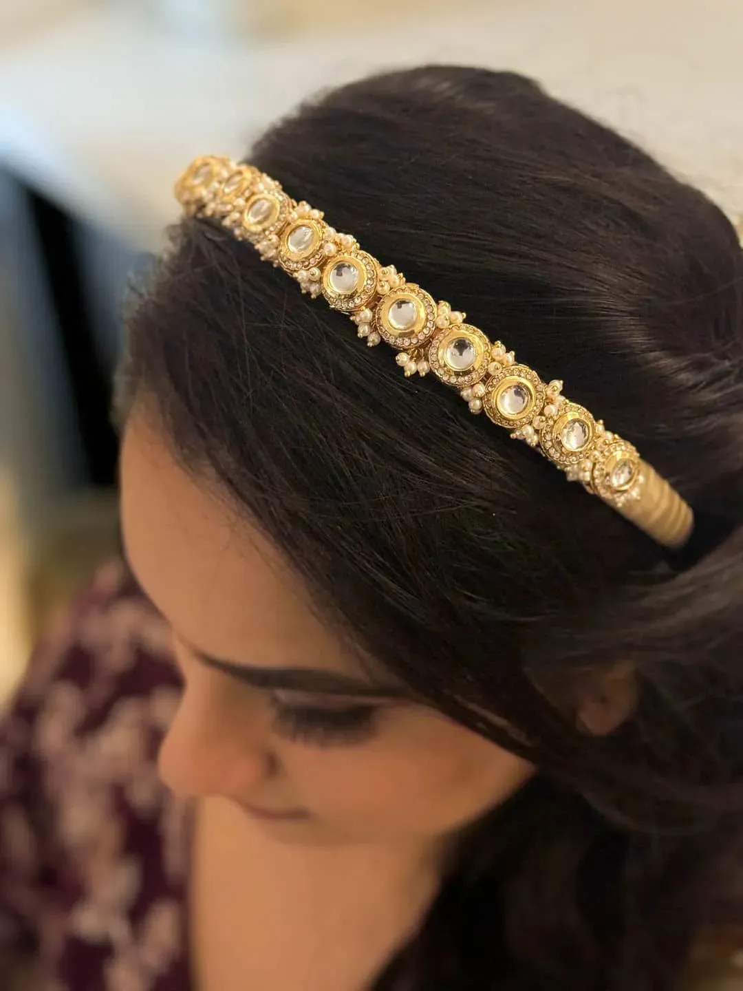 Round Kundan Beaded Hair Band
