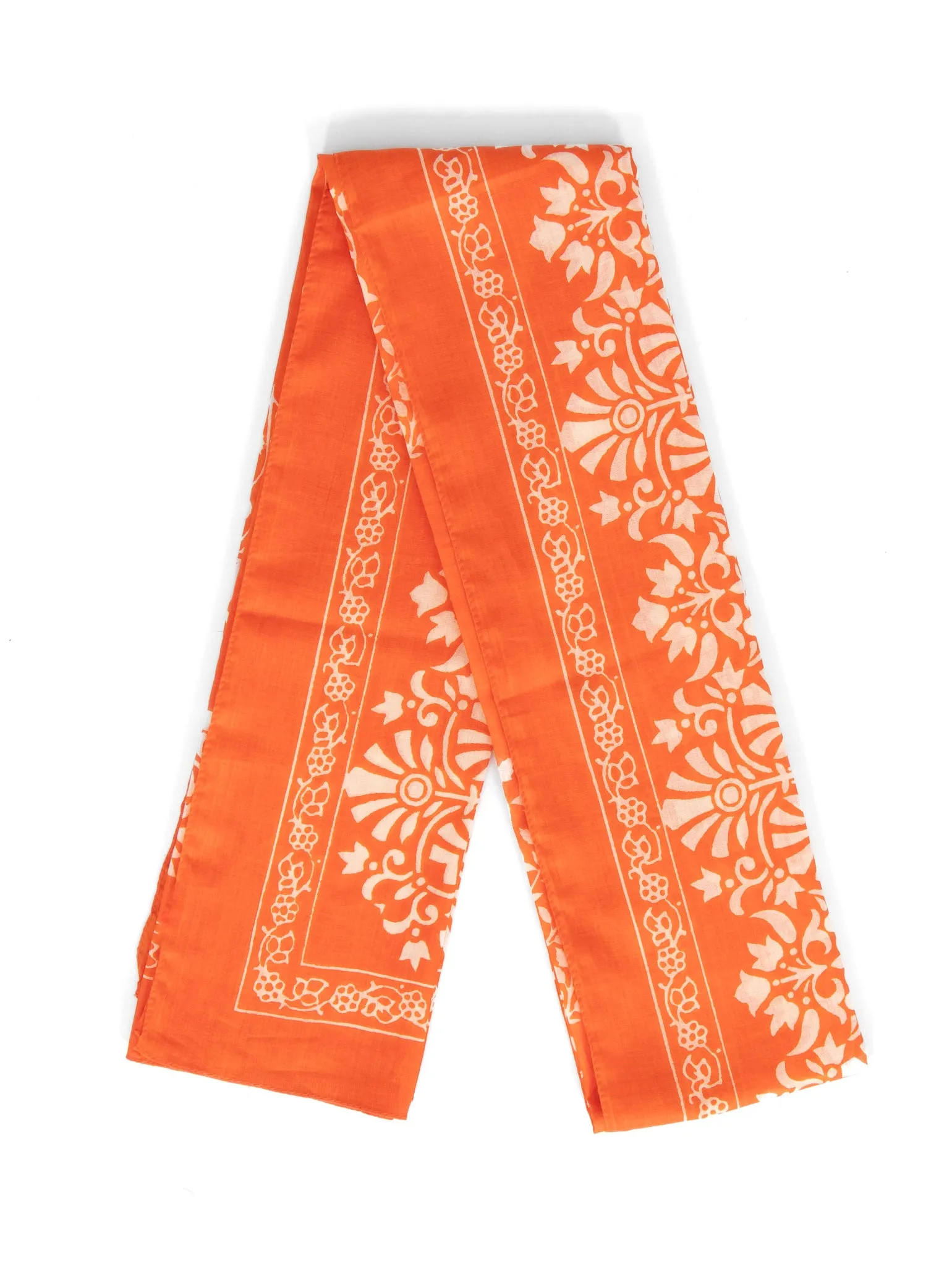 Rue Lightweight Cotton Scarf - Orange, Leaf