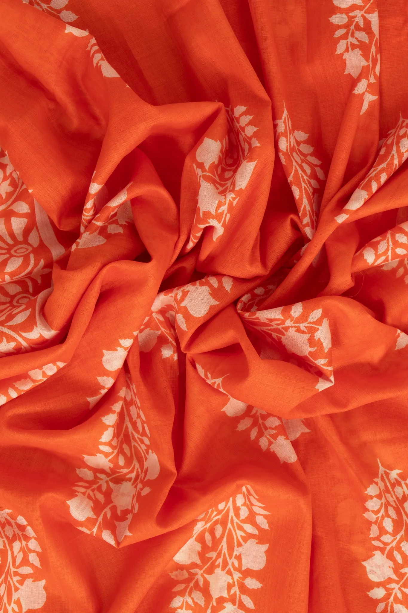 Rue Lightweight Cotton Scarf - Orange, Leaf