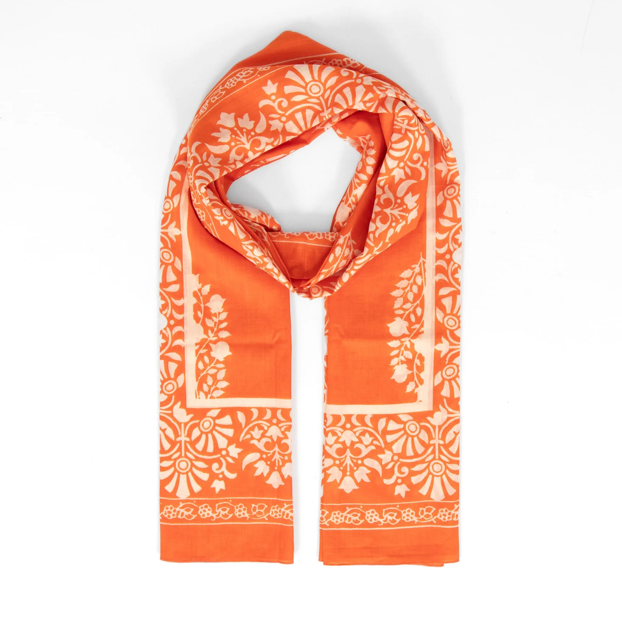 Rue Lightweight Cotton Scarf - Orange, Leaf