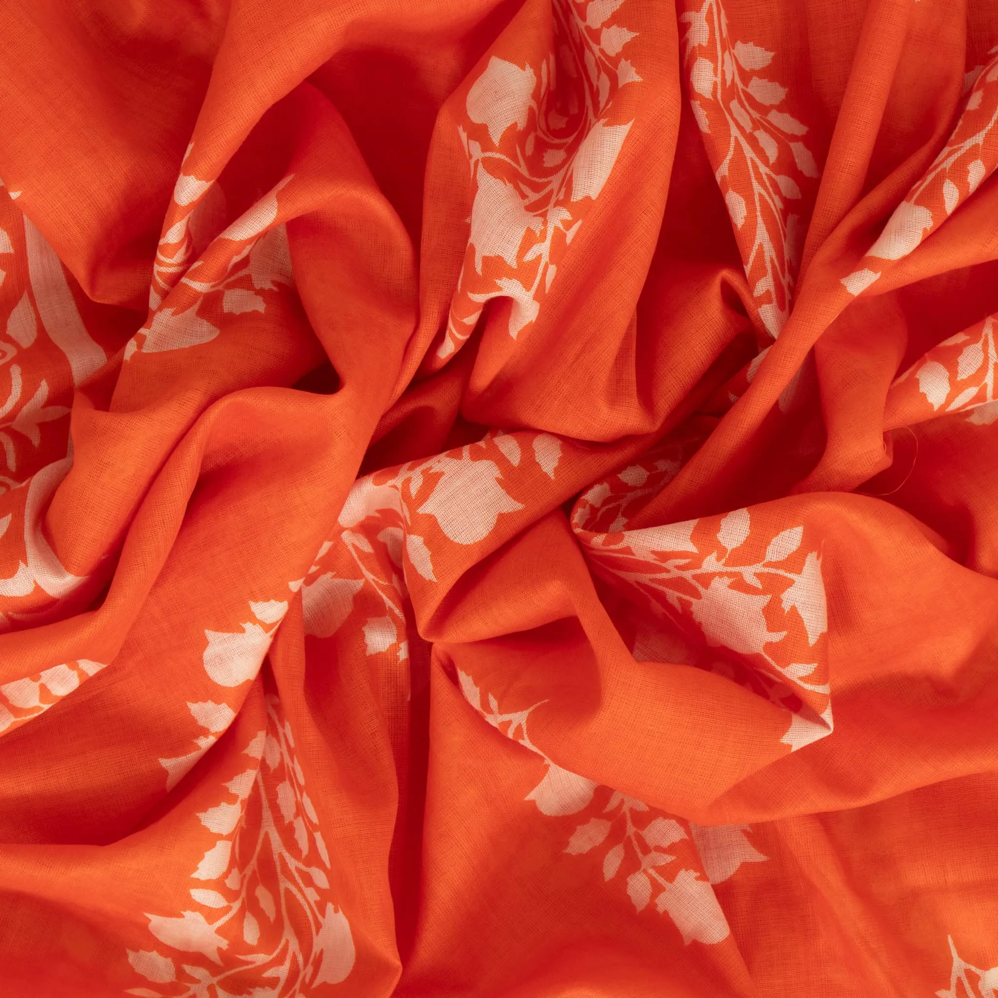Rue Lightweight Cotton Scarf - Orange, Leaf