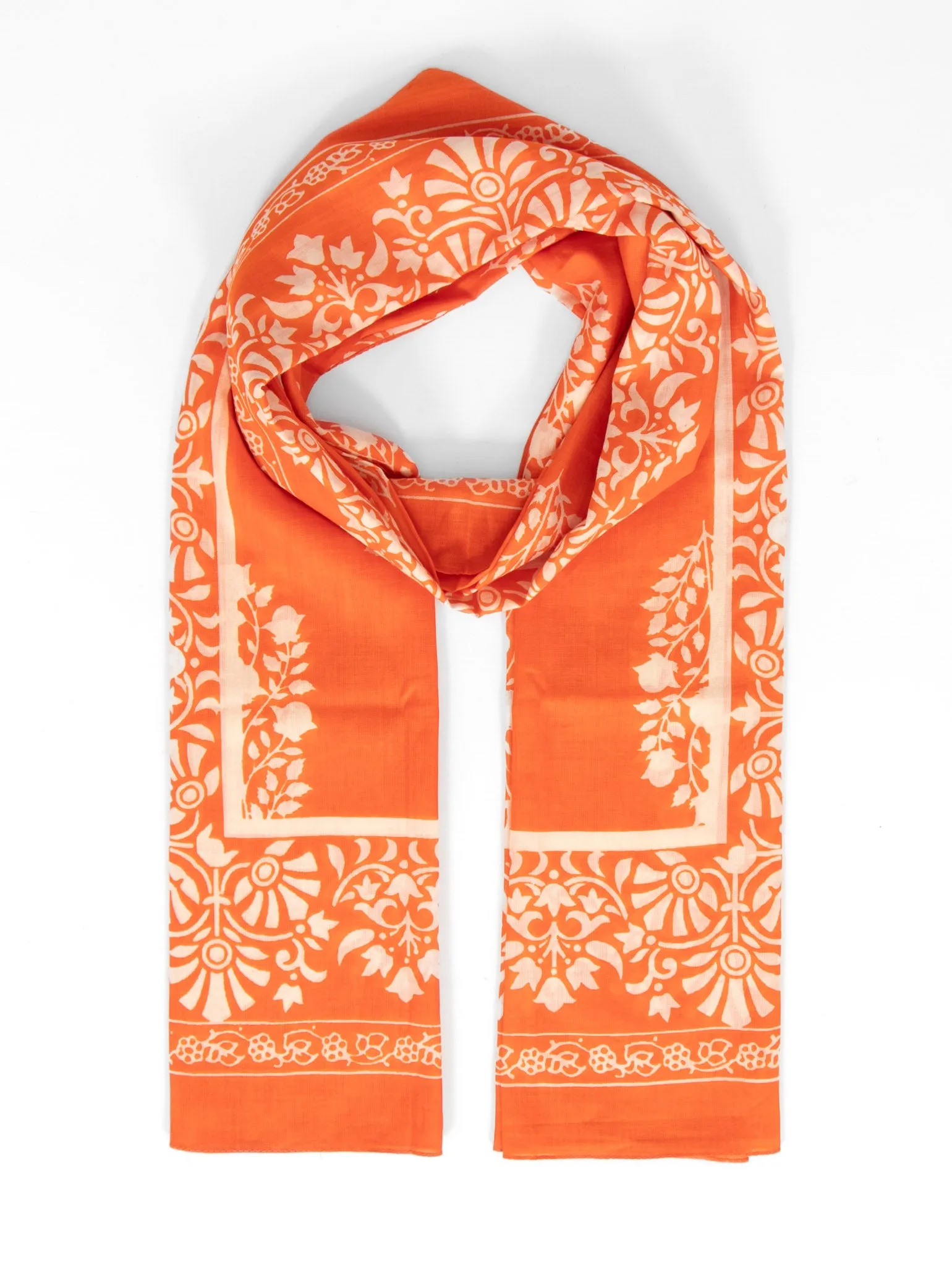 Rue Lightweight Cotton Scarf - Orange, Leaf