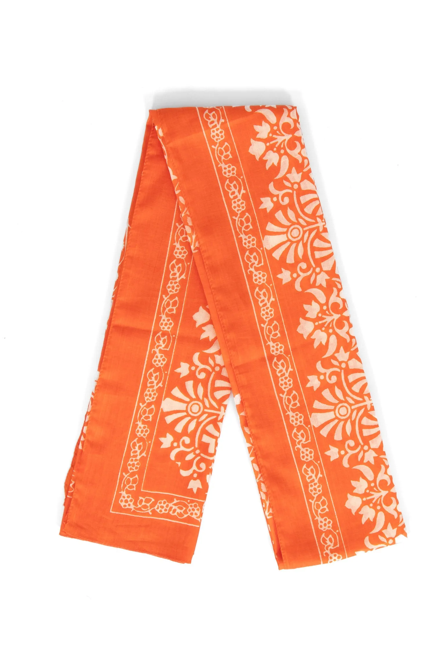 Rue Lightweight Cotton Scarf - Orange, Leaf