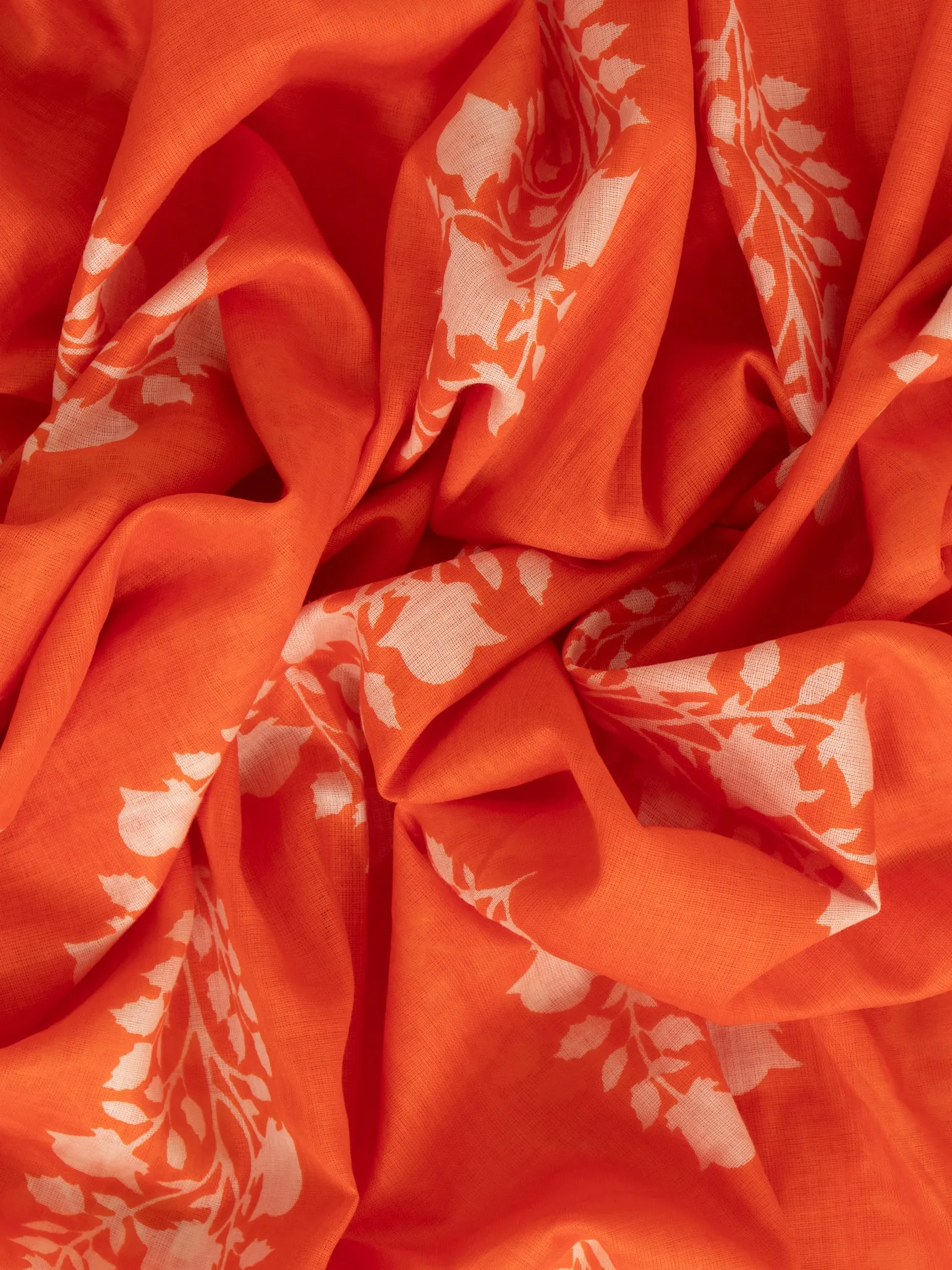 Rue Lightweight Cotton Scarf - Orange, Leaf