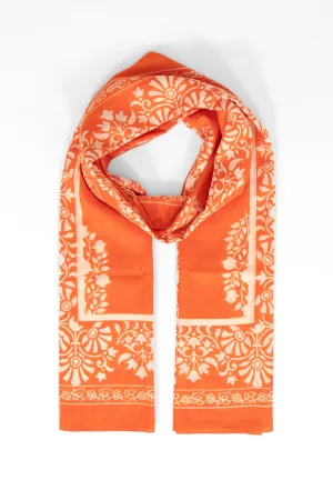 Rue Lightweight Cotton Scarf - Orange, Leaf
