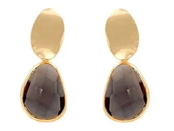 Shiny Gold / Black Glass Drop Earrings