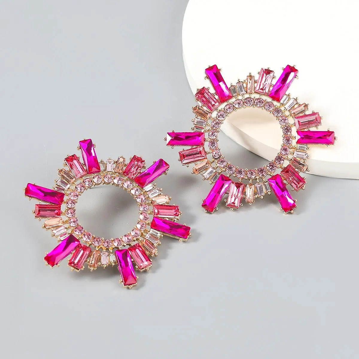 Shiny Rhinestone Flower Dangle Earrings