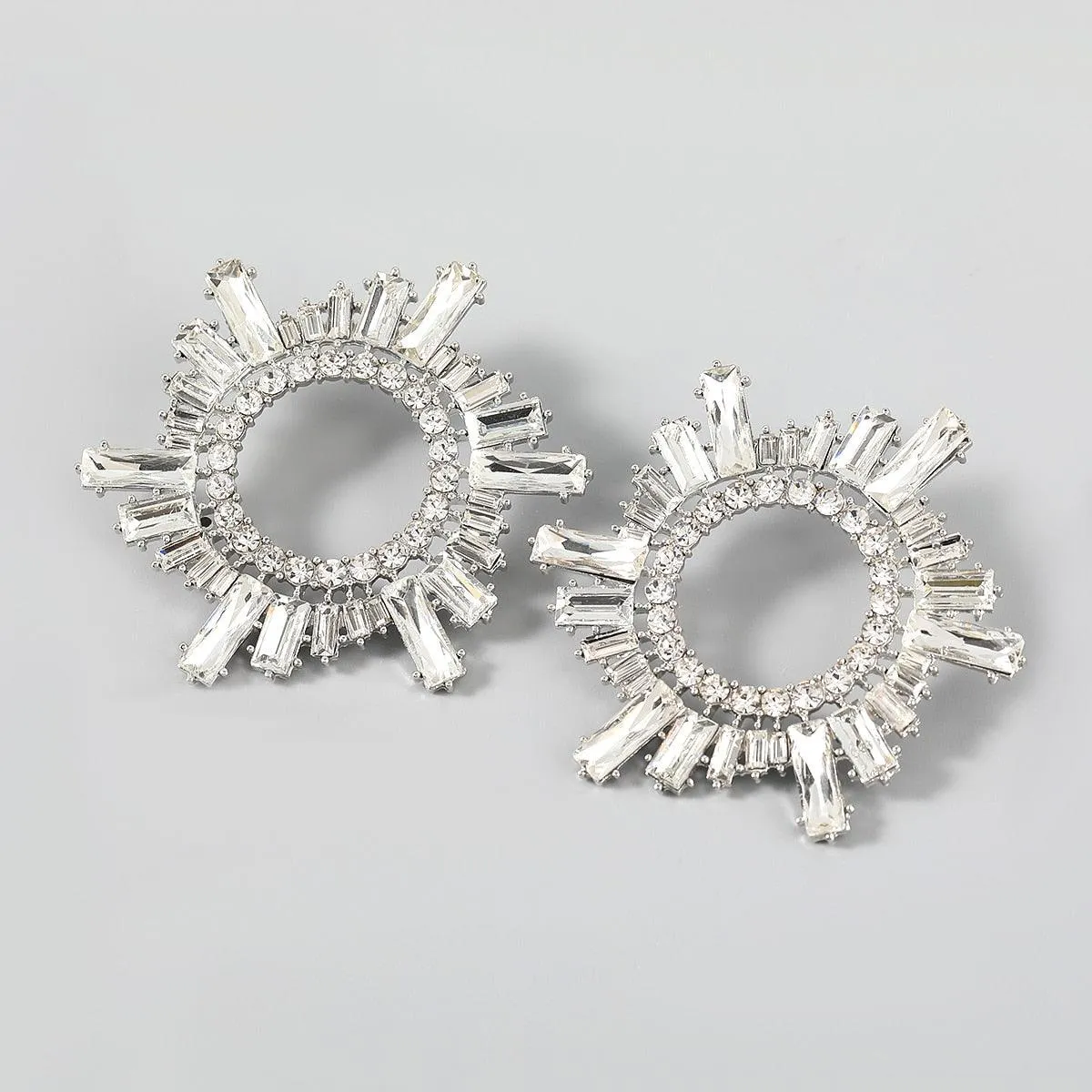 Shiny Rhinestone Flower Dangle Earrings