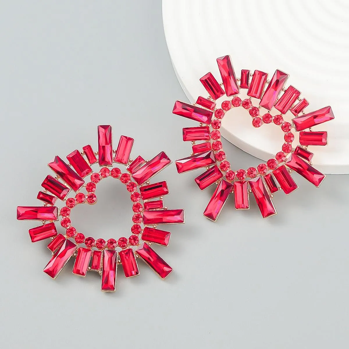 Shiny Rhinestone Flower Dangle Earrings