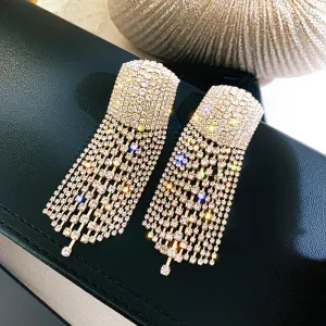 Shiny Rhinestone Long Tassel Drop Earrings