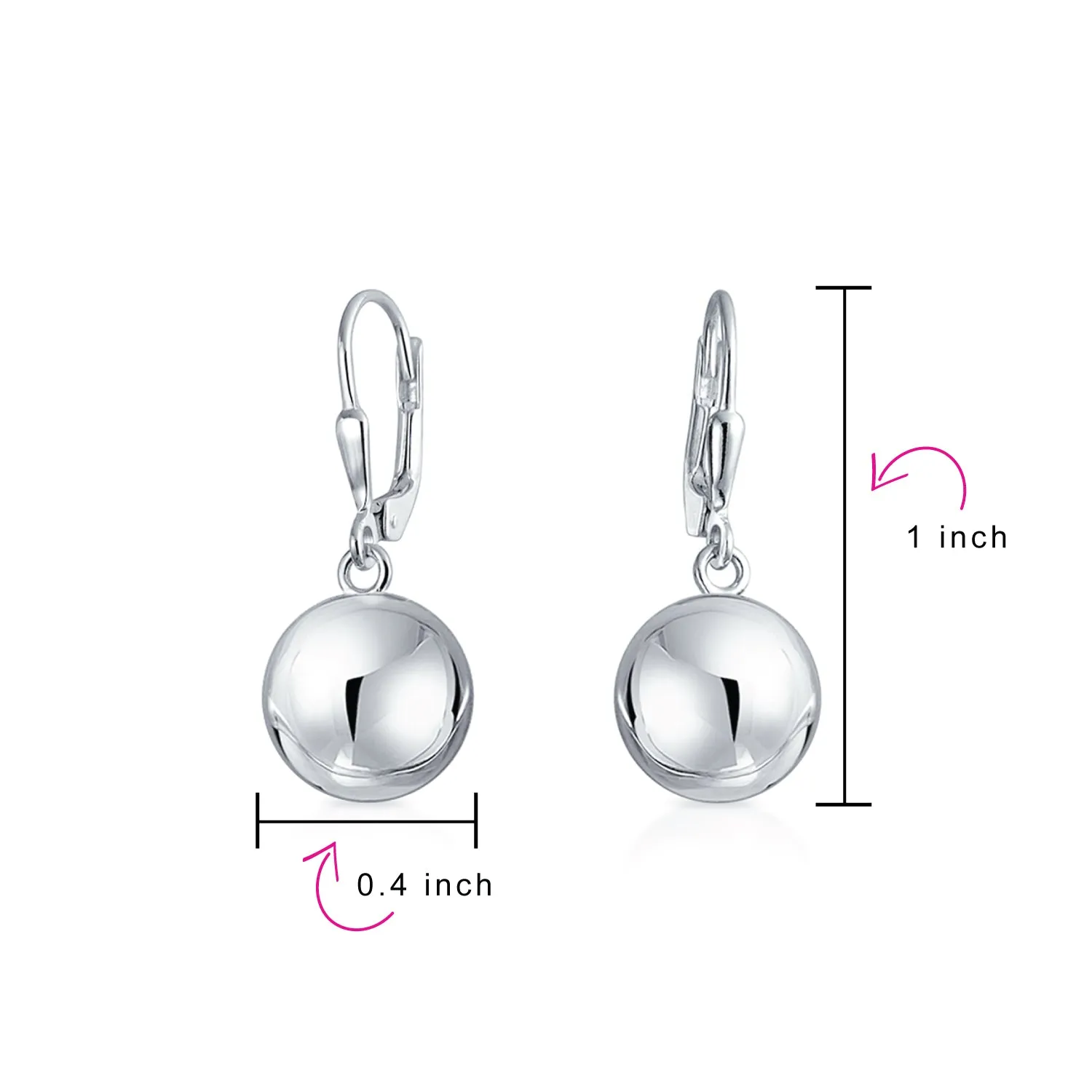 Simple Rose Gold Drop Ball Earrings Sterling Silver 6MM 8MM 10MM Beads