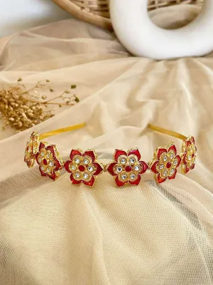 Star Shaped Self Design Kundan Studded Hairband