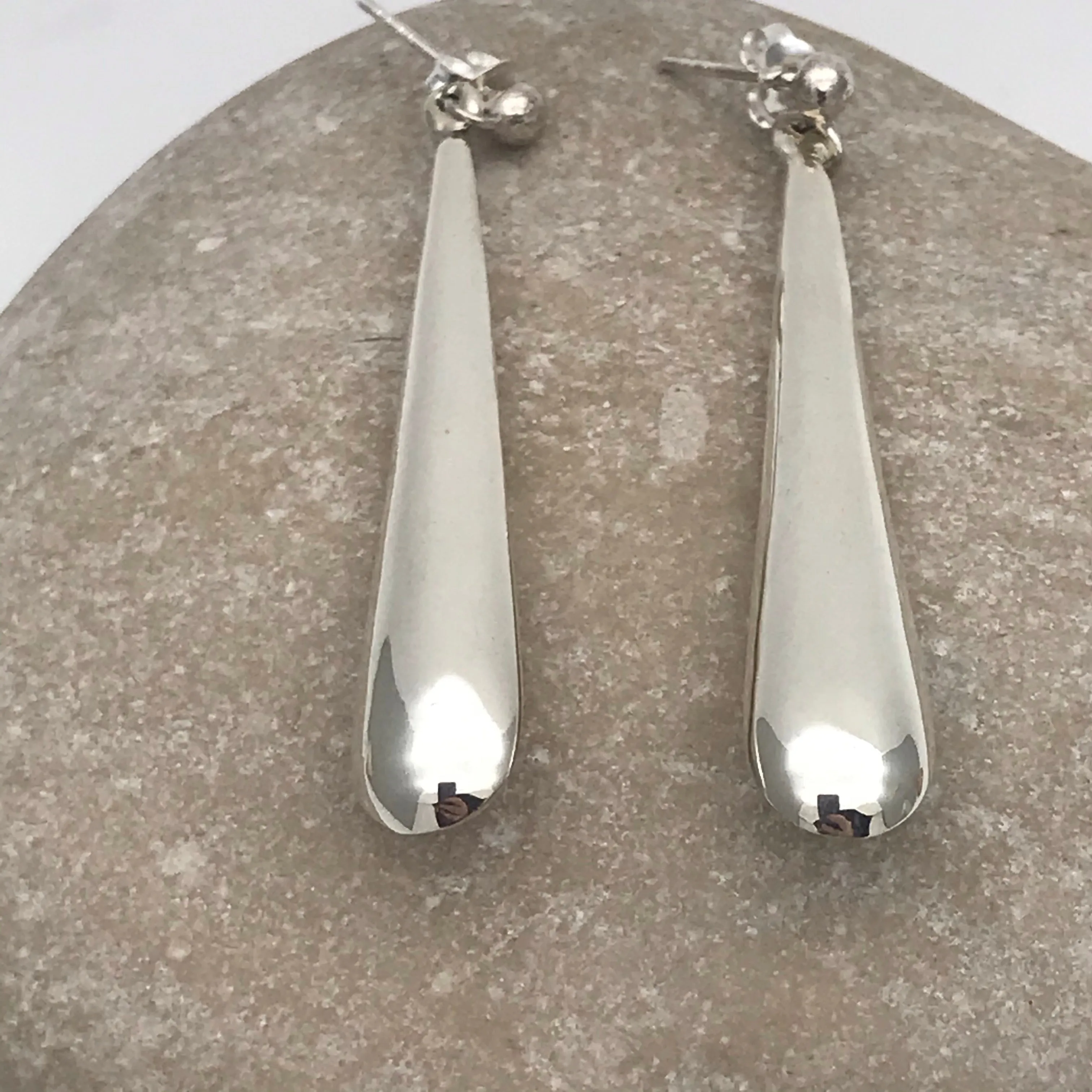 Sterling Silver Shiny Elongated Club Shape Earrings